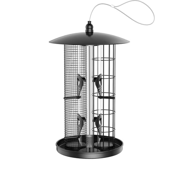 HOARBOEG 3-in-1 Metal Tube Bird Feeder, Outdoor Hanging Wild Bird Feeder with 3 Separate Compartments for Seed, Nut, and Suet