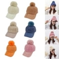 thumbnail image 5 of GENEMA Women Winter Faux Fleece Baseball Peak Cap Fuzzy Warm Solid Color Cute Pompom Hip Hop Sunscreen Visor Brim Beanie Hat, 5 of 19