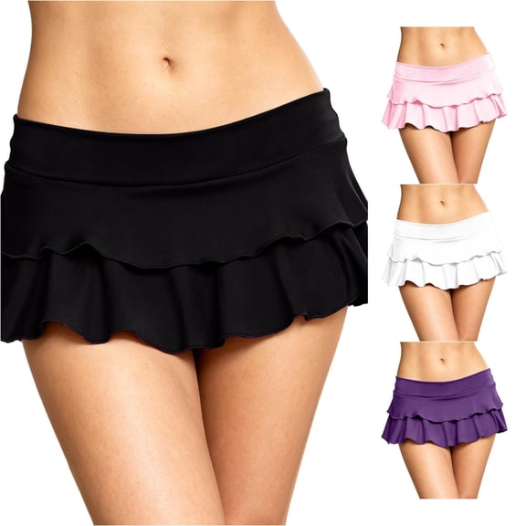 Wxolcjlv Women's Ruffled Swim Mini Skort Fold Over Waist Stretch Fit Silhouette Beach Pool Skorts