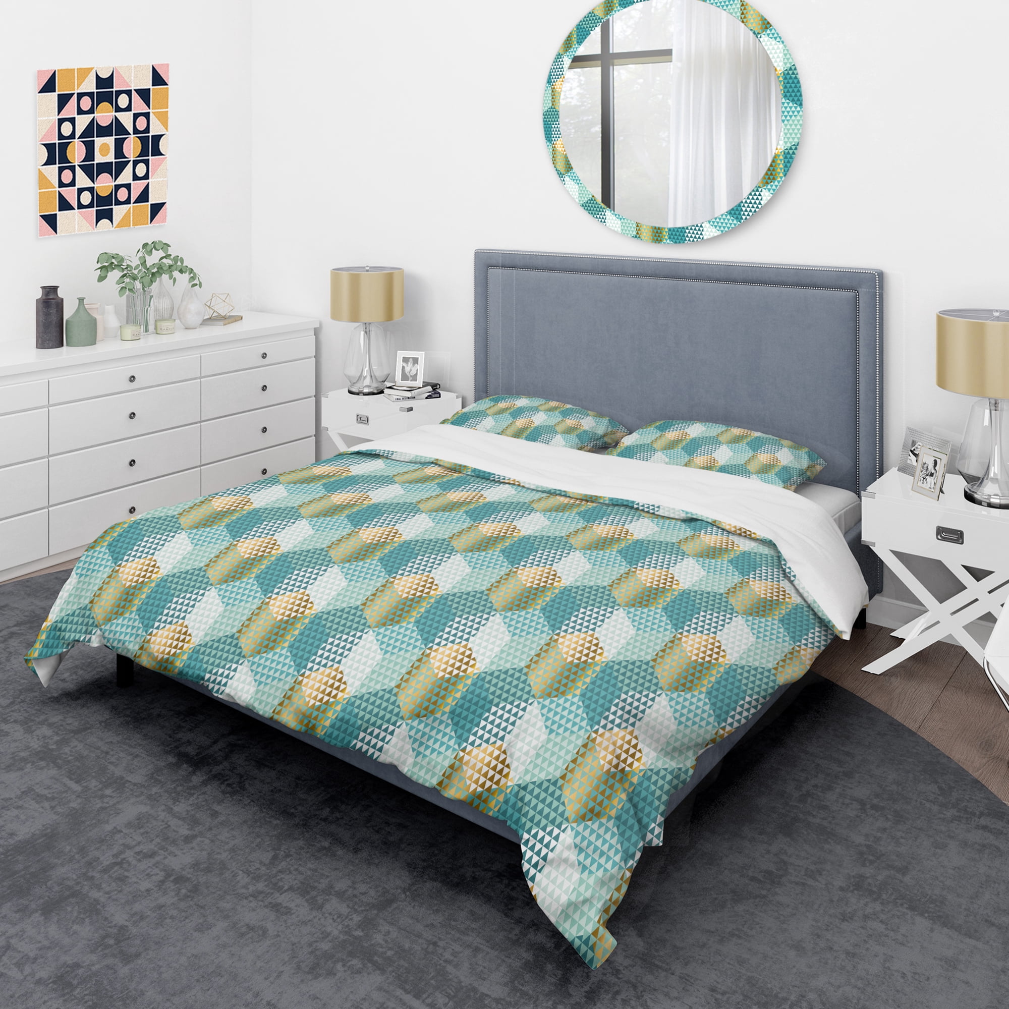 Designart 'Retro Hexagon Pattern IV' Mid-Century Modern Duvet Cover Set