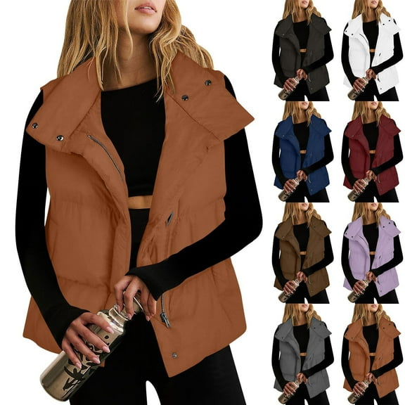 Xdegoge Puffer Vests for Women Full Zip Stand Collar Quilted Sleeveless Jacket Casual Loose Oversize Quilted Coat Fall Winter Lightweight Padded Warm Coats with Pockets