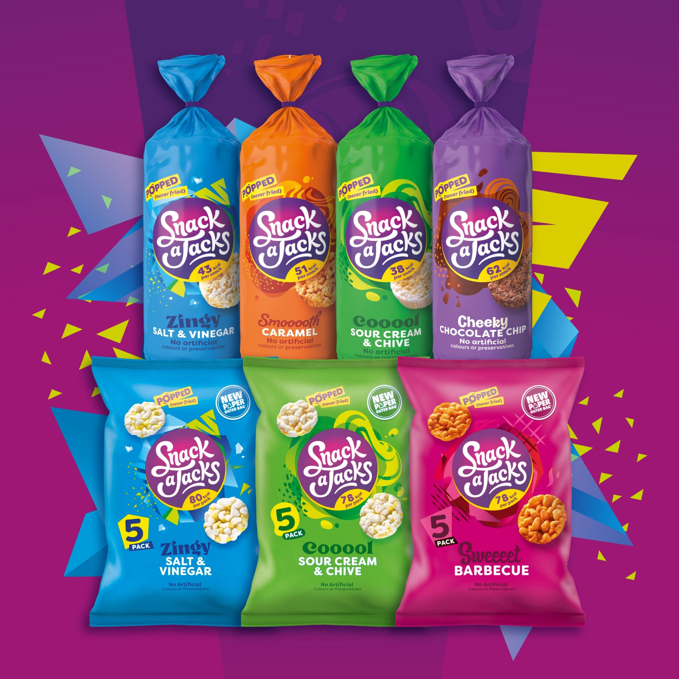 Snack a Jacks Salt & Vinegar Rice Cakes Multipack Snacks 5x19g, Imported from Britain