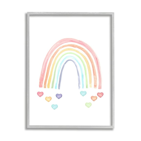 Stupell Industries Rainbow with Falling Hearts Landscape Painting Gray Framed Art Print Wall Art, 16 x 20