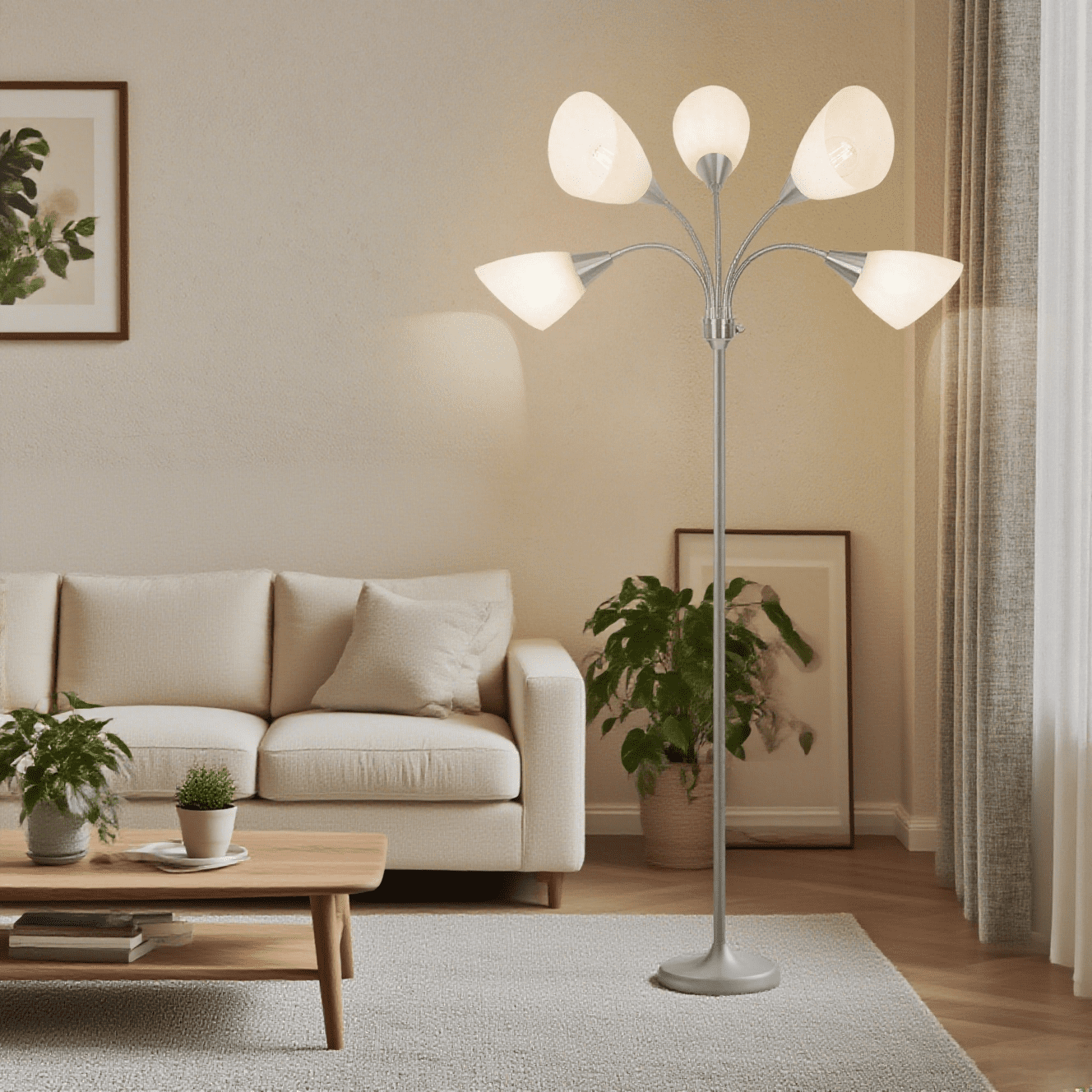 HonoDing 5-Light  Floor Lamp  Adjustable Arms,  68"Sliver Floor Lamp,No Bulb