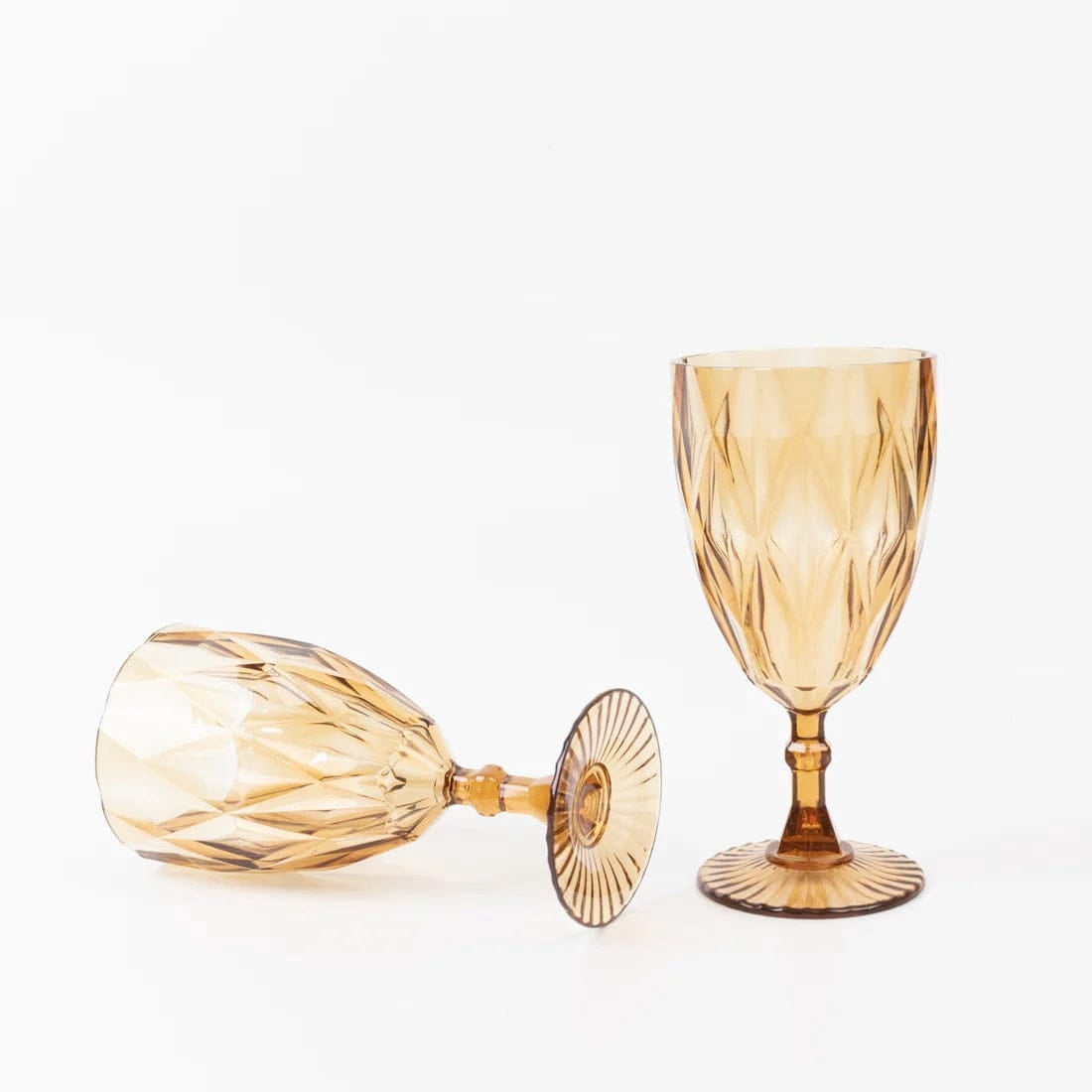 Balsa Circle 12 Amber Gold 11oz Vintage Diamond Cut Plastic Wine Glasses Wedding Supplies