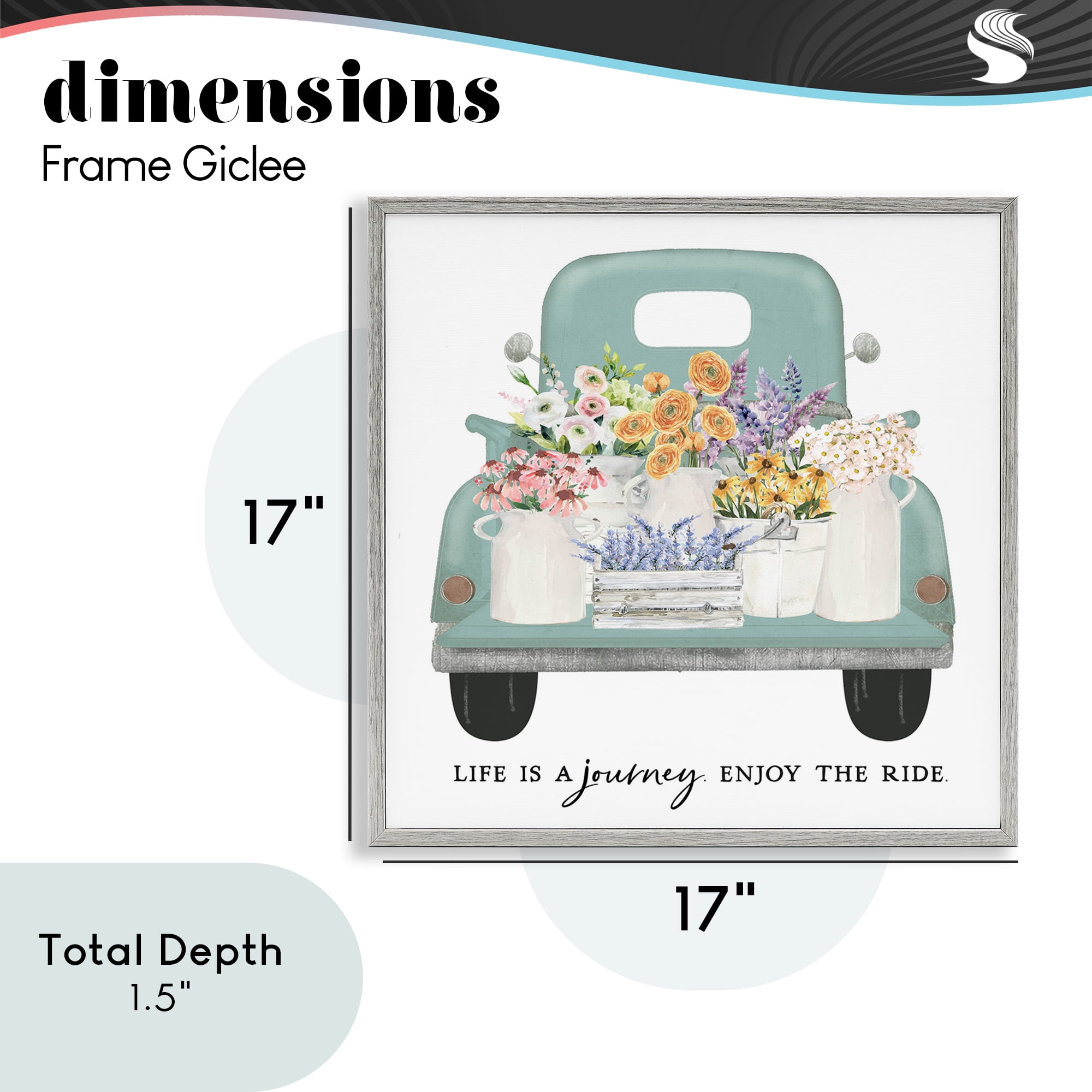 Enjoy Ride Floral Truck Gray Framed Giclee Art, design by Lettered and Lined