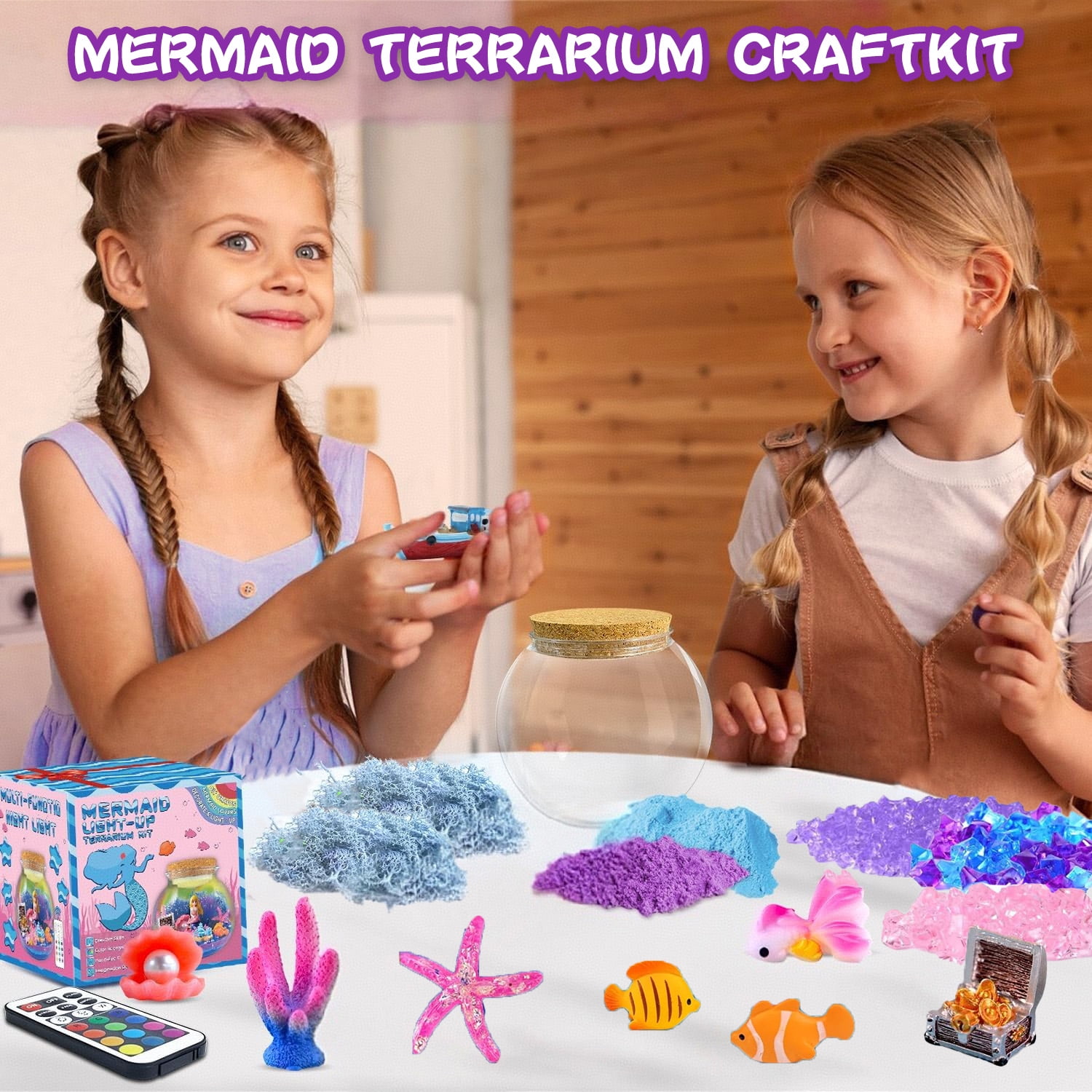LINXUXIE Mermaid Terrarium Craft Kit for Kids, DIY Arts Set & Remote Mermaid, Birthday Gifts for 4 5 6 7 8 Year Old