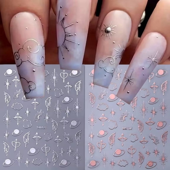 4pcs Metallic Silvery Butterfly Wing Nail Art Stickers - 3D Y2K Design for Trendy Manicures