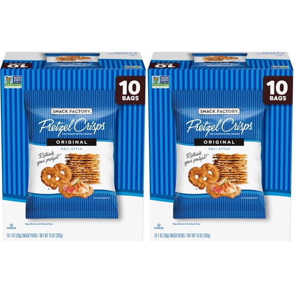 2 x - Snack Factory Pretzel Crisps, Original, 1 Oz Snack Bags, 10 Ct (Pack of 2)
