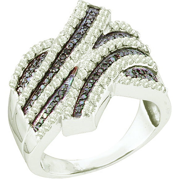 Dazzlingrock Collection 1.03 Carat (ctw) 10k Round Black & White Diamond Ladies Right Hand Fashion Band 1 CT, White Gold