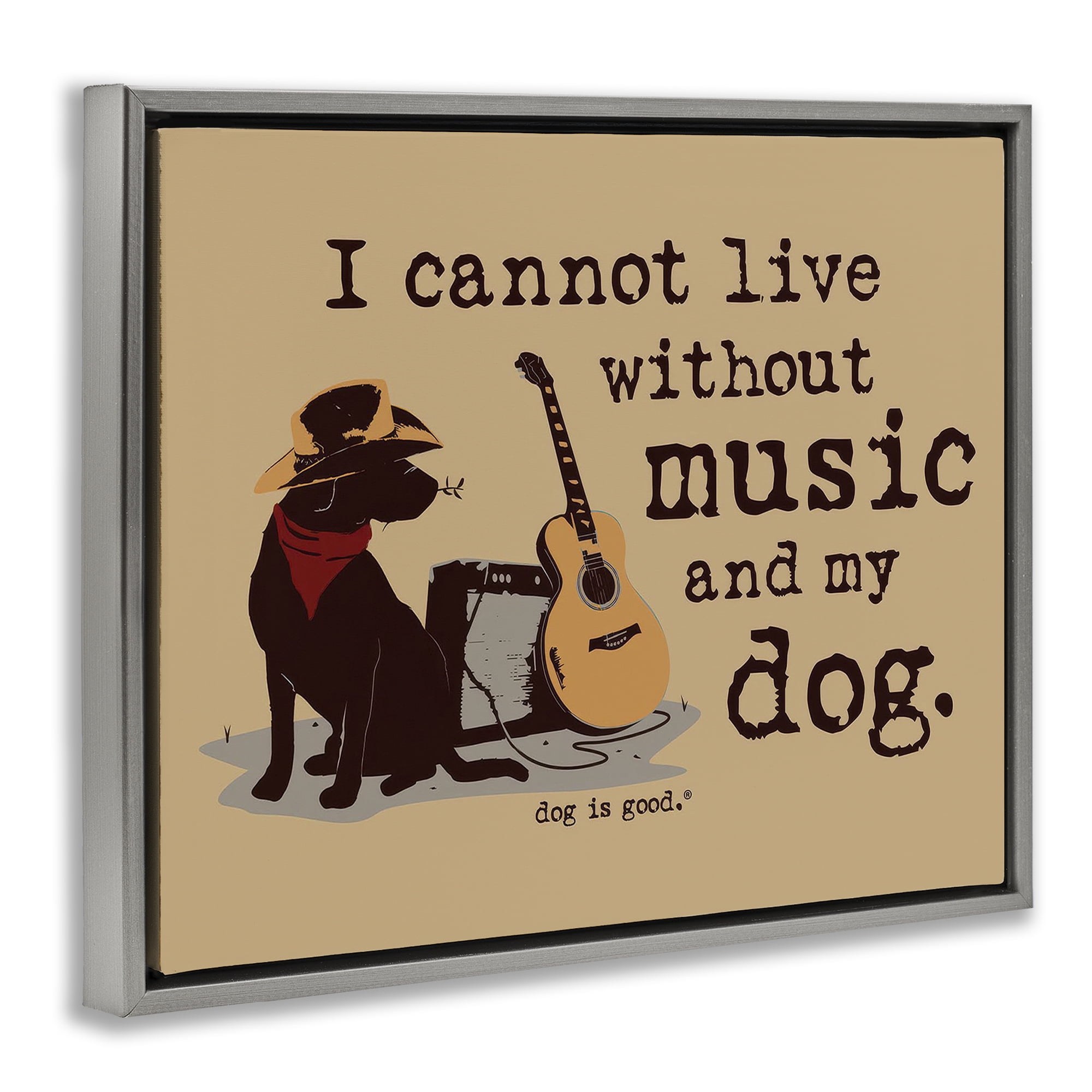 Stupell Industries Music & My Dog Animals Painting Gray Floater Framed Canvas Art Print Wall Art, 21 x 17