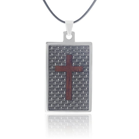 Daxx Men's Tungsten Cross Inlay Pendant Fashion Necklace, Brown, 20