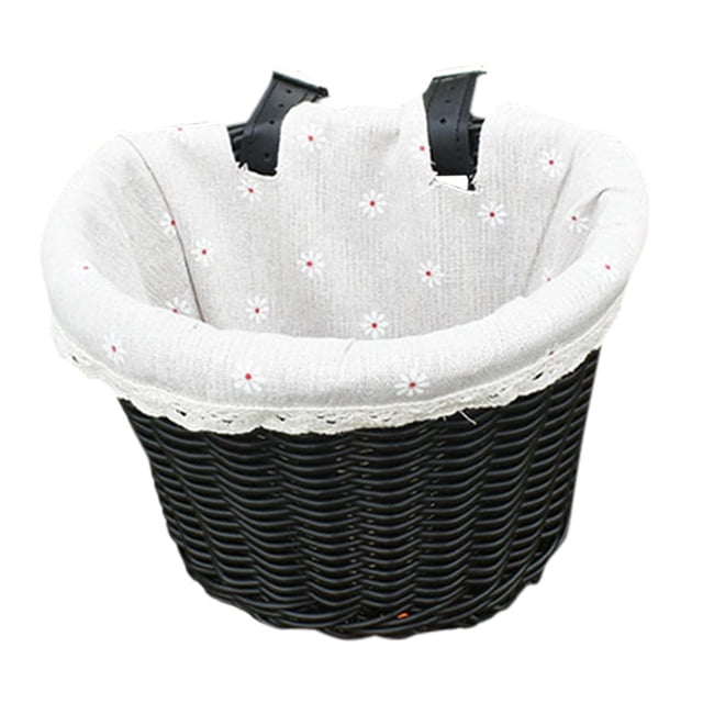 Cesta para bicicletas para niños,Cesta de almacenamiento para bicicletas,con correas de cuero,Cesta para bicicleta con marco frontal desmontable,Cesta Negro