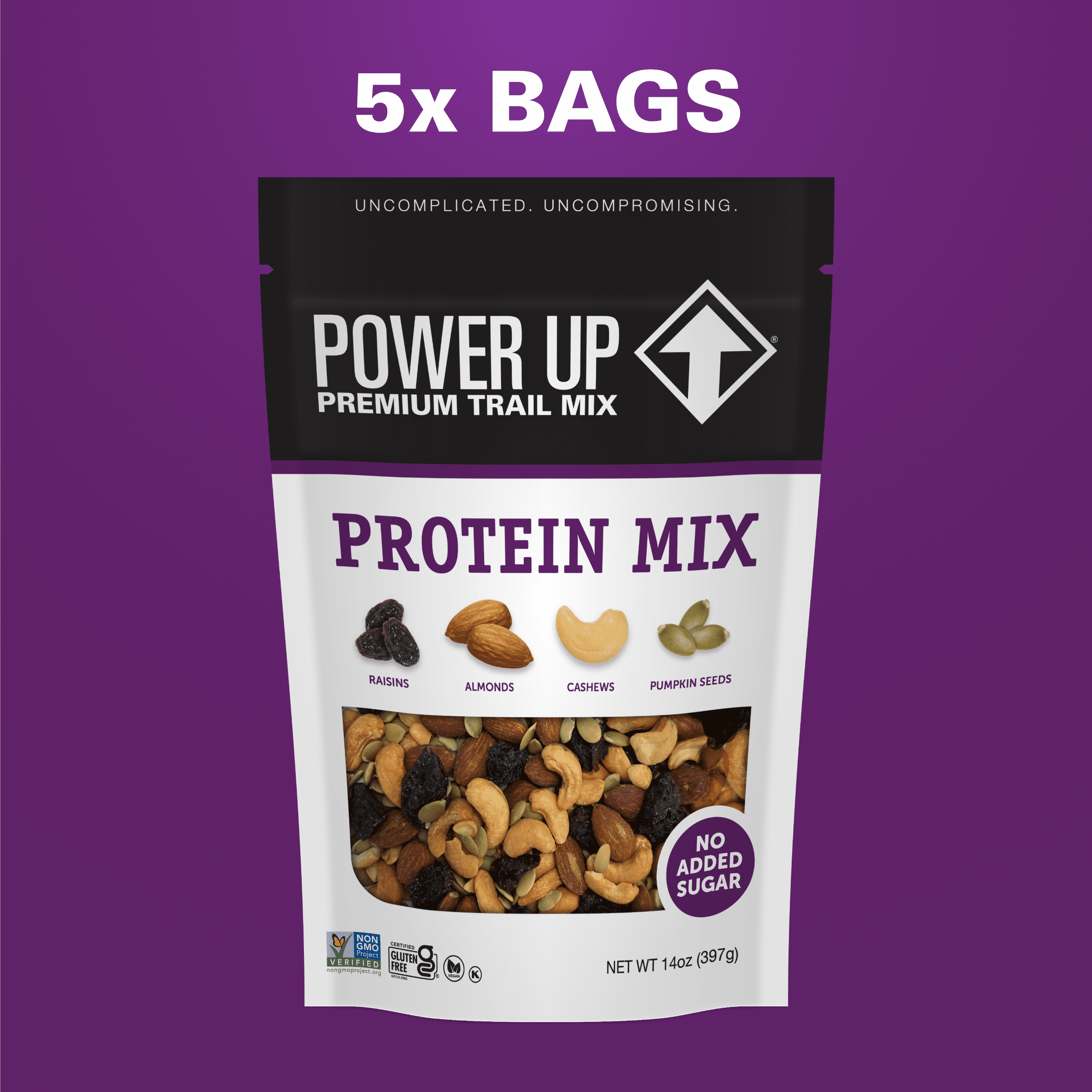 (5 pack) Power Up Trail Mix Protein Mix 14oz, Gluten Free, Vegan, Non-GMO