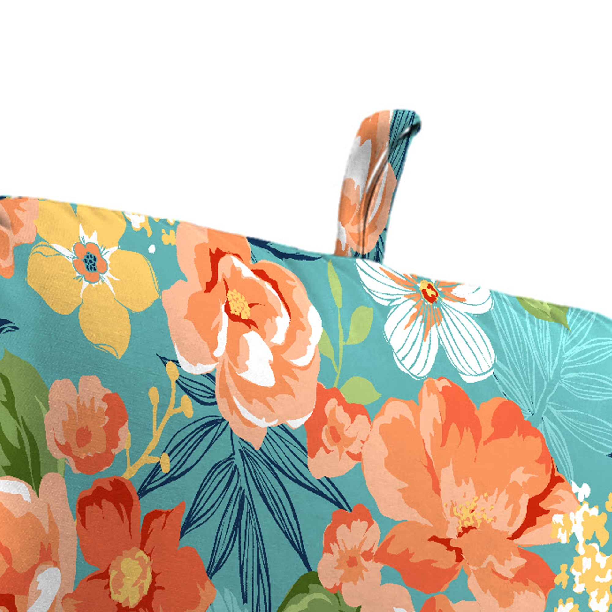 Jordan Manufacturing 45" x 22" Senorita Pelican Turquoise Floral Rectangular Outdoor Chair Cushion with Ties and Hanger Loop
