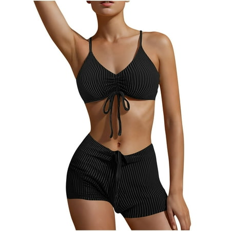 Zuesphe Plus Size Swimsuit for Women Bikini Womens Bikini Sets Cheeky Womens Plus Size Swimwear Tummy Control Beachwear Women Sexy Flounce Halter Clearance Sales