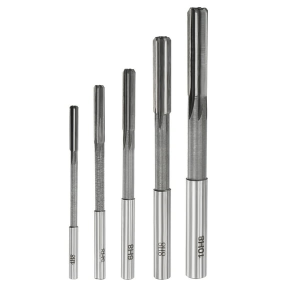 Chucking Reamer Set Lathe Machine Reamer Straight Flute Milling Cutter High Speed Steel H8 Tolerance (4mm-10mm) 5pcs