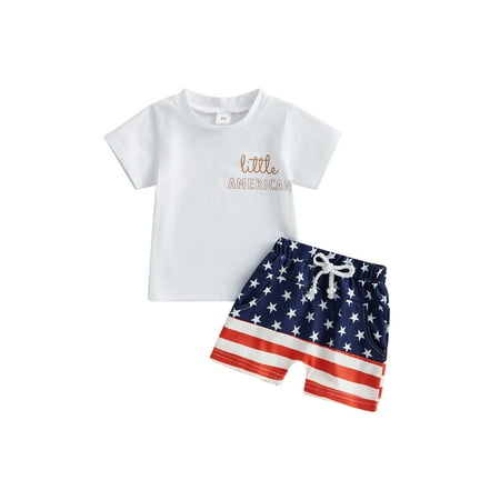 

4th of July Toddler Baby Boys Clothes Short Sleeve T-Shirts Tops Star Stripe Shorts Set Independence Day Summer Outfits