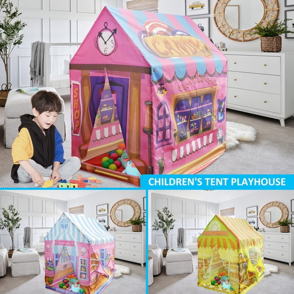 Retrok Kids Playhouse with Roll-up Door Colorful Cute Playhouse Tent Large Size House Play Tent Detachable Foldable Castle Easy to Assemble for Boys Girls Indoor Outdoor Game 40.5×36.6×27.5in
