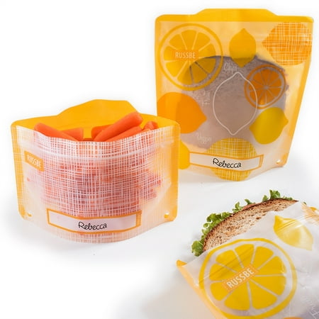 Set of 4 Russbe Reusable Snack & Sandwich Bags -Lemon