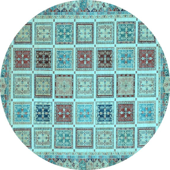 Ahgly Company Indoor Round Oriental Light Blue Modern Area Rugs, 4' Round