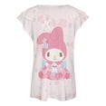 thumbnail image 5 of Kuromi And My Melody Womens Summer Tops Ruffle Short Sleeve Tunic Tops V Neck Loose Fit Flowy T-Shirts, 5 of 7