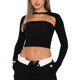 thumbnail image 1 of 2 unids/set Crop Top Casual Y2K Mujeres Camisetas Suave Simple para Fiesta (Negro S) FLhrweasw Para estrenar, 1 of 2