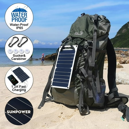 Portable 10W 5V Monocrystalline Solar Panel Mobile Power Charger with Four Suckers & 2 Carabiner Solar USB Charger For DIY Phone Outdoor