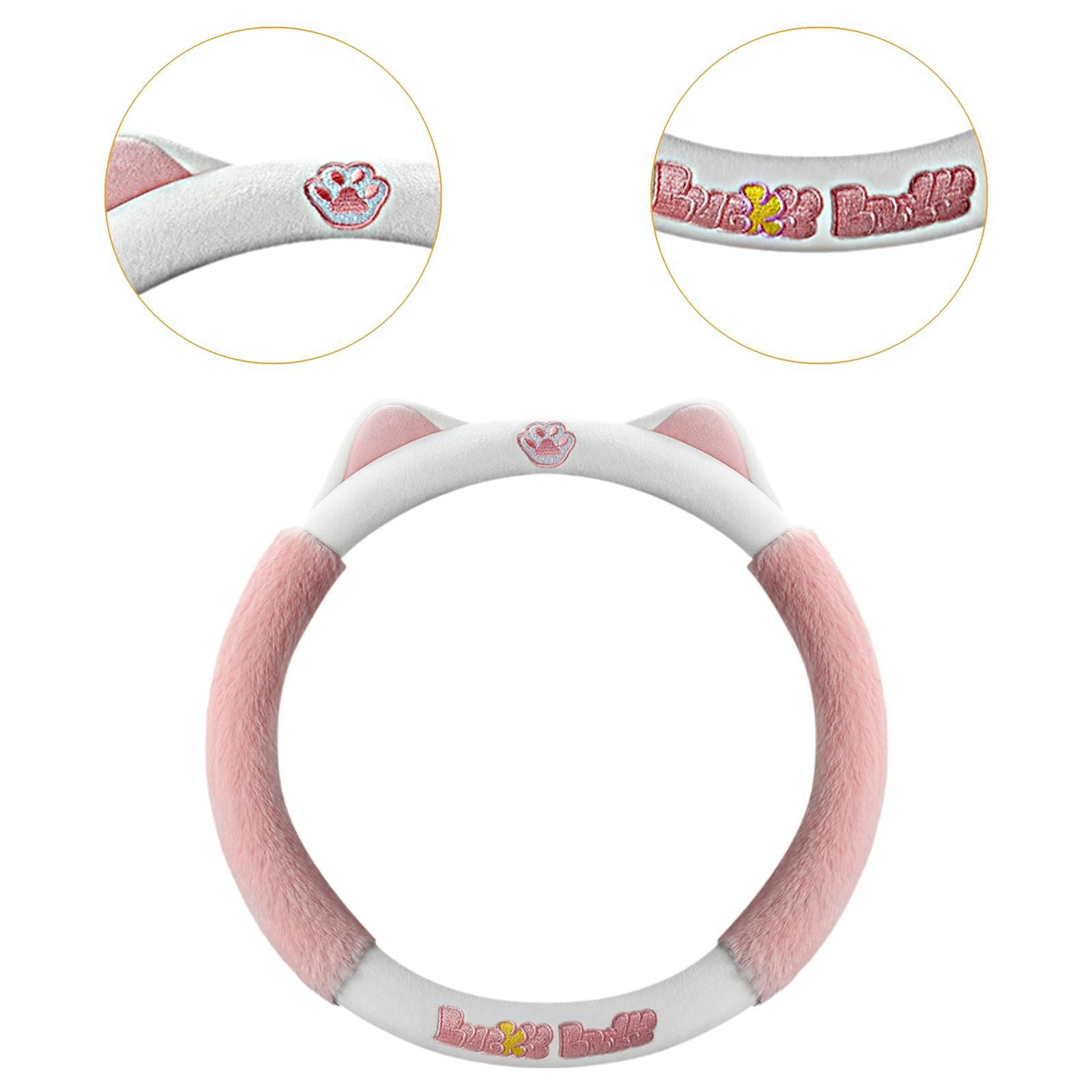 Wzmzjy Cat Ear Plush Steering Wheel Cover Accessories Car Interior Modification Stylish Pink