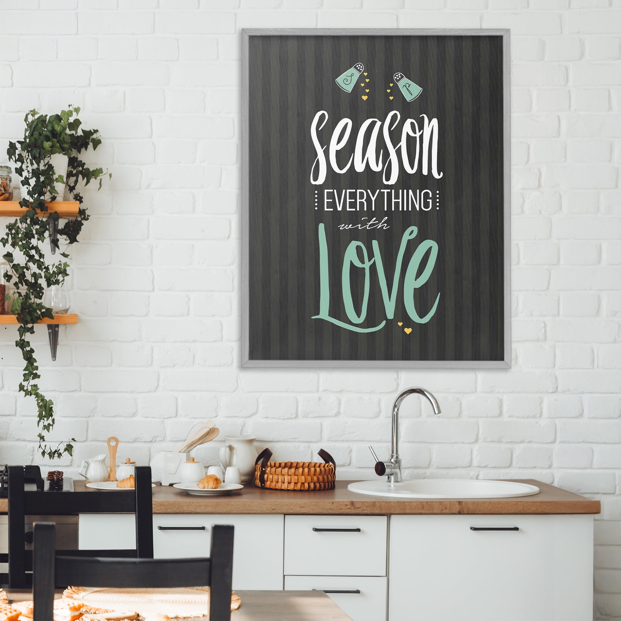 Season With Love Black & Green Gray Framed Giclee Art, design by Lettered and Lined