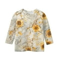 thumbnail image 3 of LTTVQM Girls 3/4 Length Sleeve Tops 12-13 Fall Trendy Floral Print Casual Shirts Soft Crew Neck Blouses for Girls Clothes Yellow 12-13 Years, 3 of 4