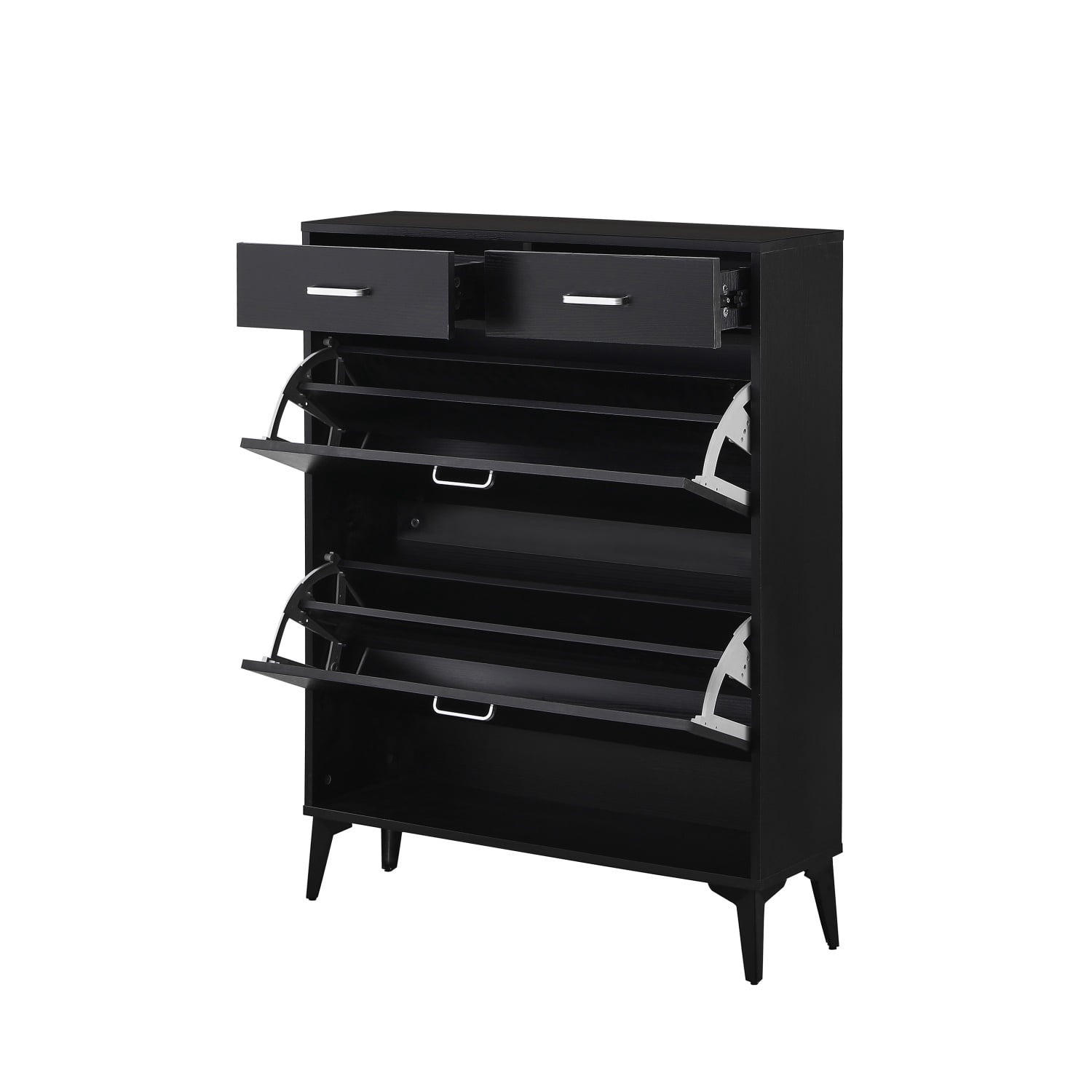 Hommoo Modern Freestanding Shoe Cabinet, Tipping Bucket Shoe Rack Organizer with 2 Flip Drawers&2 Drawer, Black
