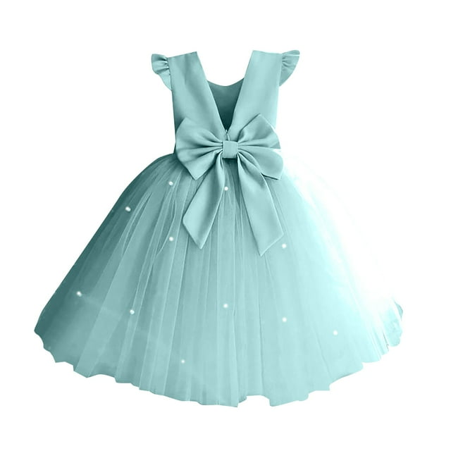 2DXuixsh Robes pour Filles Extensibles Ligne A Évasée Robe de Fête Robe de Fille Fleur Robes de Performance Piano pour Enfants Adolescents Petite Fille Robe Vert Menthe Taille 130