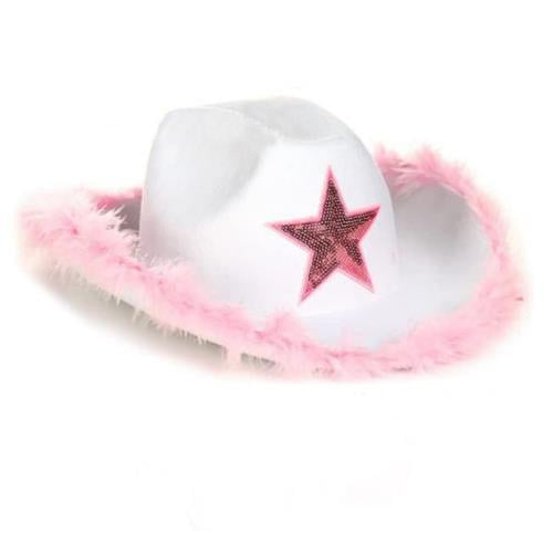 Jyyybf Women Cowboy Hat Funny Party Rave Hats Event Festive Costume Accessories Prop Light-Up Blinking Crown Hats Pink Fur, Adult Unisex, Size: One