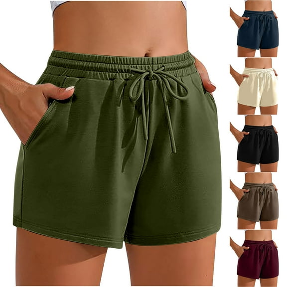 ZZwxWA Cotton Shorts for Women Elastic Waist Drawstring Casual Shorts Loose Fit Cute Summer Beach Shorts with 2 Pockets