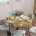 thumbnail image 5 of Vintage Spring Floral Round Tablecloth for 45-54 Inch Tables, Fitted Table Cover with Elastic Edge, Retro Birds Flowers Waterproof Outdoor Table Cloth Protector for Patio Garden Dinner Picnic, 5 of 9