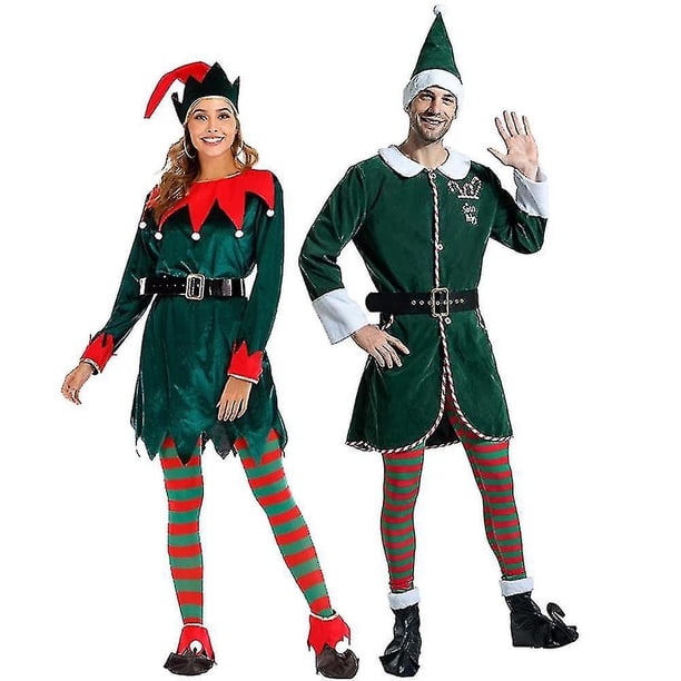 Deluxe Santa Claus Helper Cosplay Women Dress Green Christmas Elf Costume For Adult Xmas Workshop New Year Outfits Men