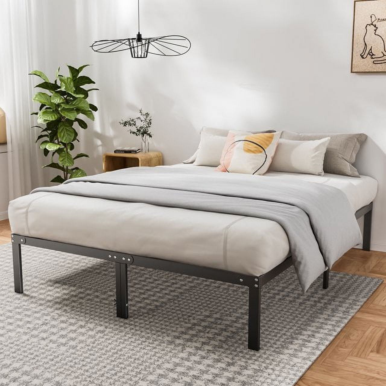 King Size Platform , Black Heavy Duty Metal Bed Frame with Under Bed Storage Space