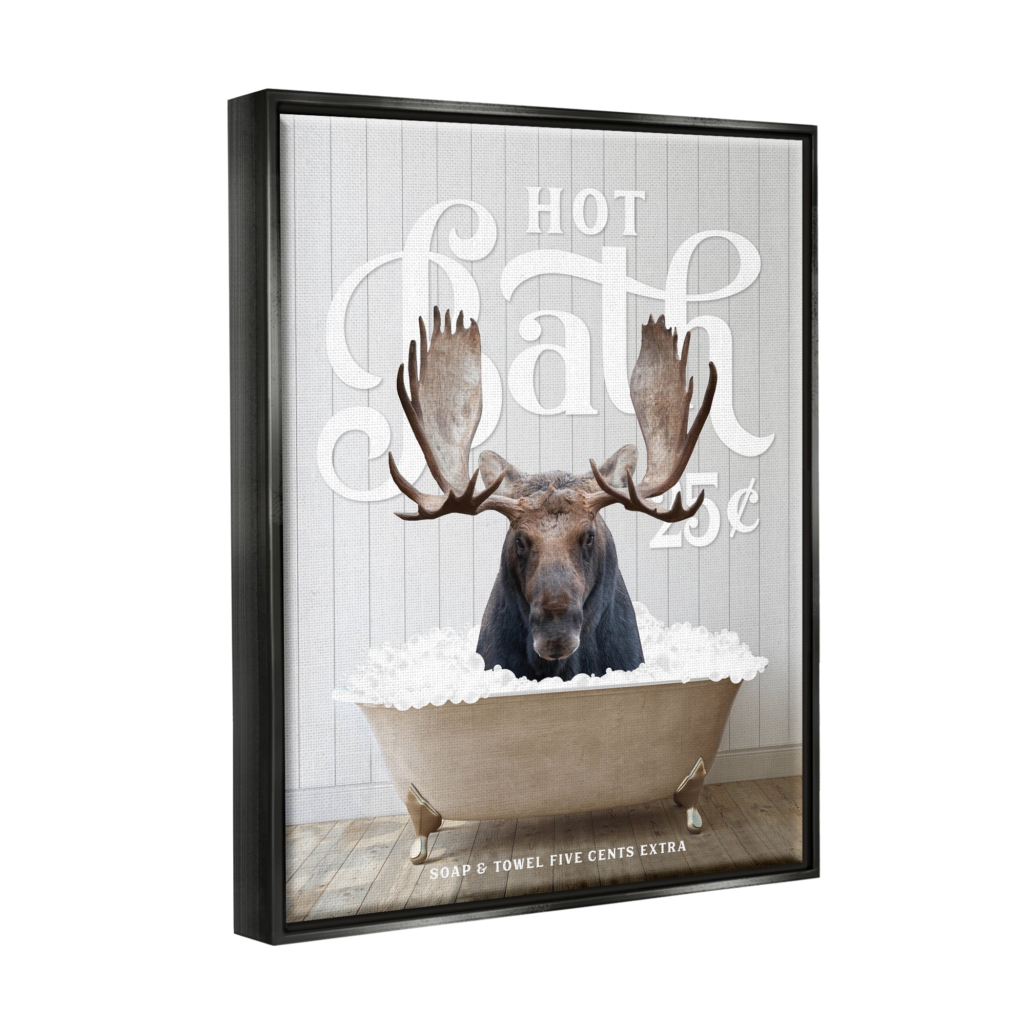 Stupell Industries Vintage Bathroom Moose Ad Animals & Insects Painting Black Floater Framed Art Print Wall Art, 25 x 31