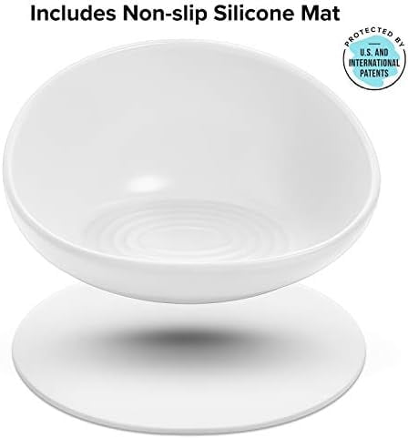 Cat Food Bowl, Ceramic Bowls for Indoor Cats, No Spill Cat Feeding Bowl, Whisker Stress Free Kitten Bowls, Pet Bowls for Food and Water, Includes Silicone Non-Slip Mat (High-Low, White)