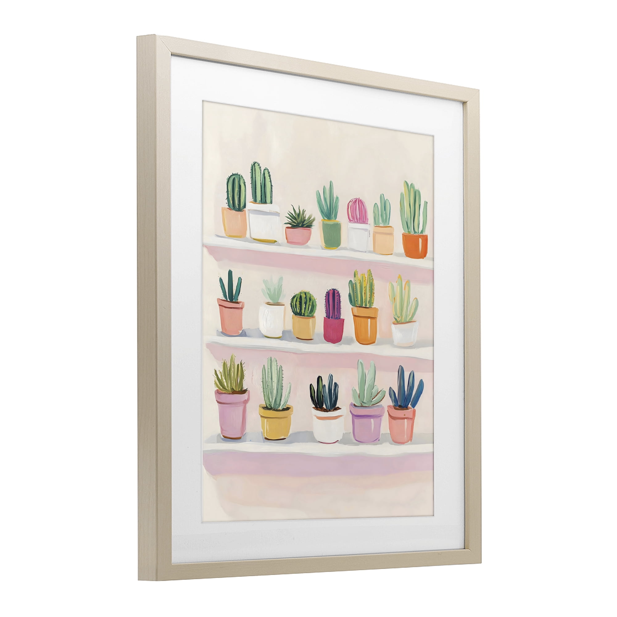 Stupell Industries Cactus Shelf Arrangement Birch Framed Print Under Glass, design by The Prints Vibe