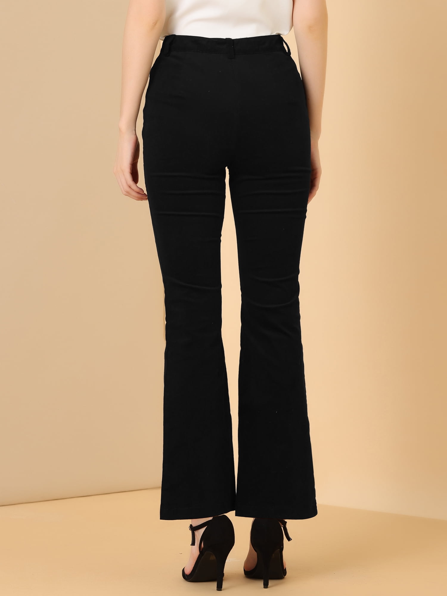 Unique Bargains Women's Corduroy Flare Pants Elastic High Waist Bell Bottom Trousers S Black