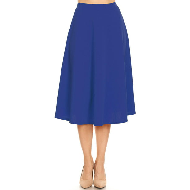 Women's Solid Basic Casual Elastic Waist A-line Flared Midi Skirt S-3XL ...