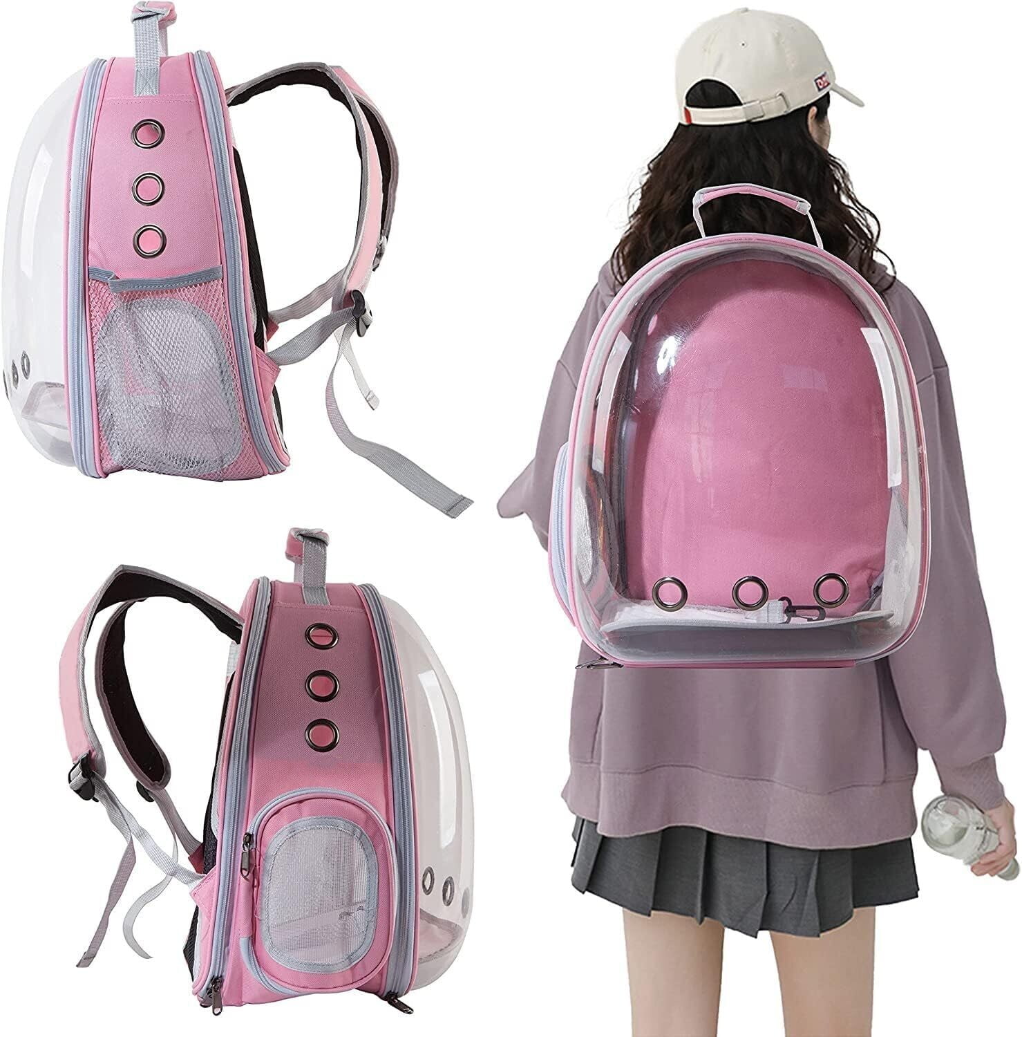 Bubble Carrying Bag for Small Medium dogs Cats, Space Capsule Pet Hiking backpack, Airline Approved Travel carrier - Pink