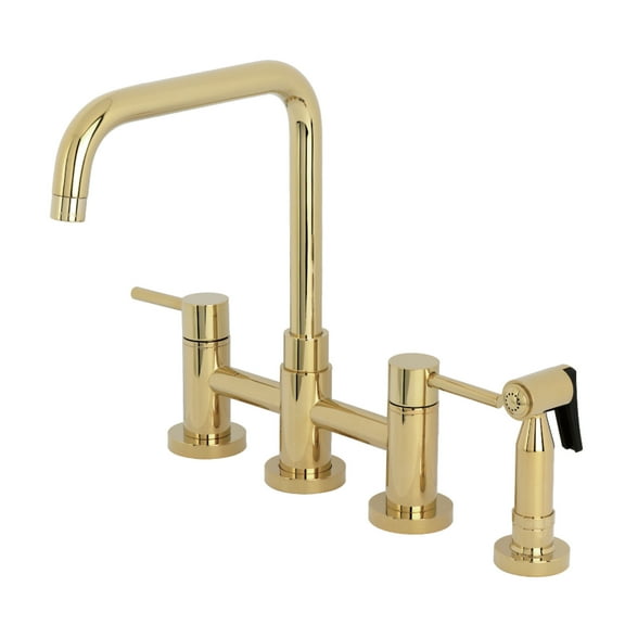 Kingston Brass KS8282DLBS Concord Two-Handle 4-Hole Deck Mount Bridge Kitchen Faucet with Brass Side Sprayer in Polished Brass