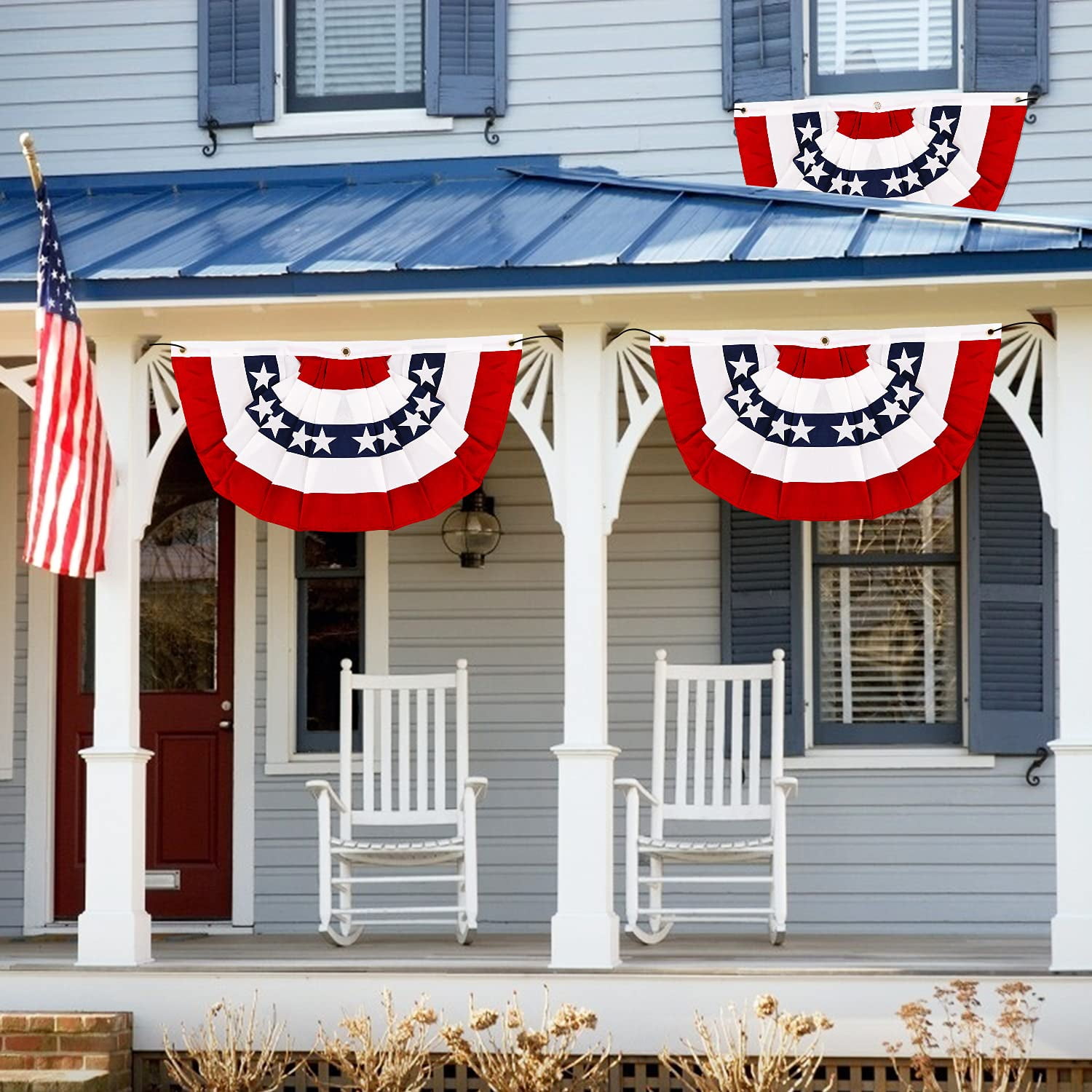 3 Pack American Flag Patriotic Bunting USA Pleated Fan, 1.5X3 Ft Large US Bunting Flags Half Fan 4th of July Decorations US Flag Banners Independence Day Fourth July Outdoor Decor Memorial Day