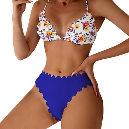 FhsagQ Ensembles de Maillots de Bain pour Femmes Camisoles & Débardeurs Lacé Mode Été Taille Haute Maillot de Bain Deux Pièces Bikini Sexy Maillot de Bain Lacé Ensembles de Maillots de Bain pour Femmes Bleu S