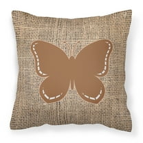 Carolines Treasures BB1035-BL-BN-PW1414 Butterfly Burlap and Brown   Canvas Fabric Decorative Pillow BB1035 14Hx14W