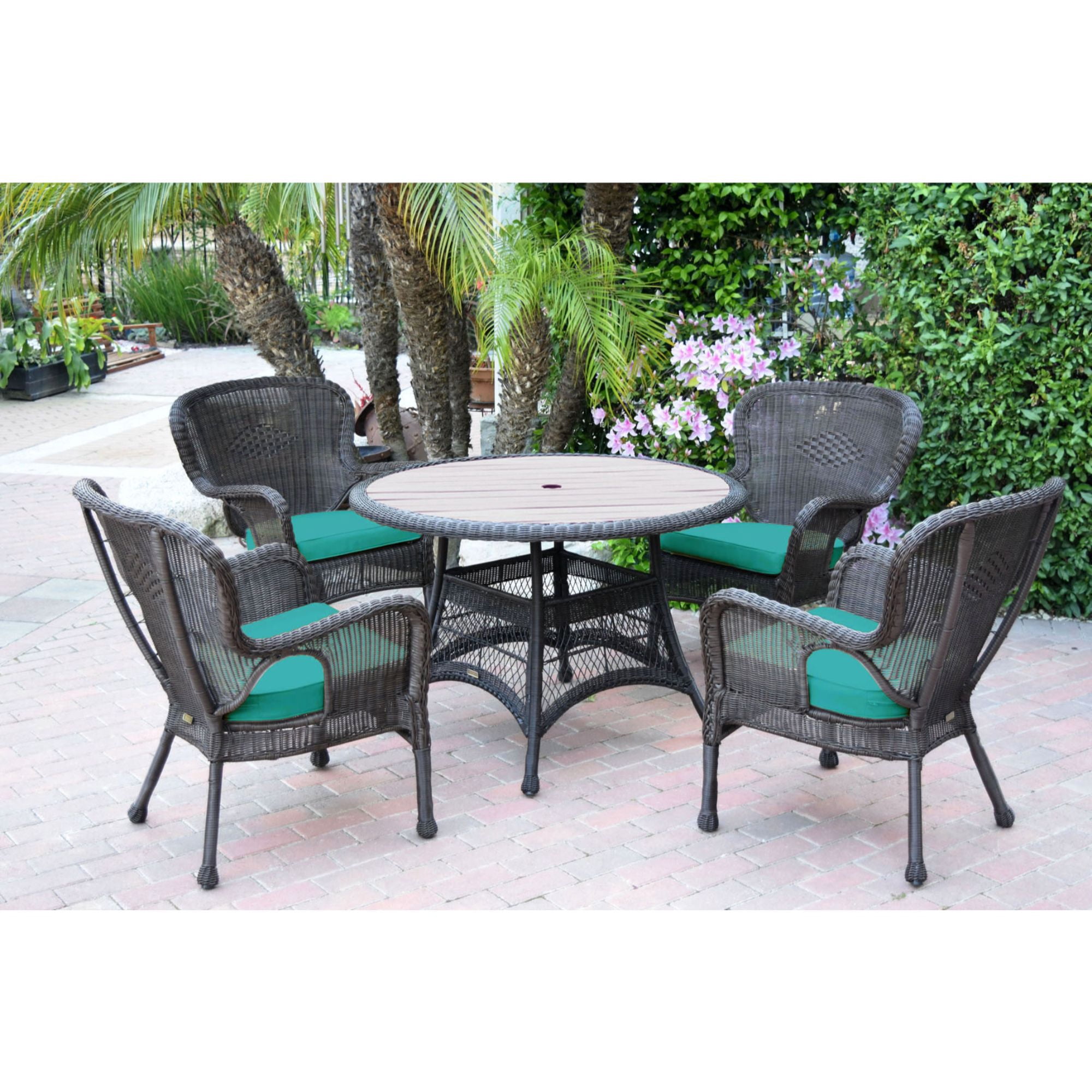 5-Piece Espresso Brown Round Outdoor Furniture Patio Dining Set