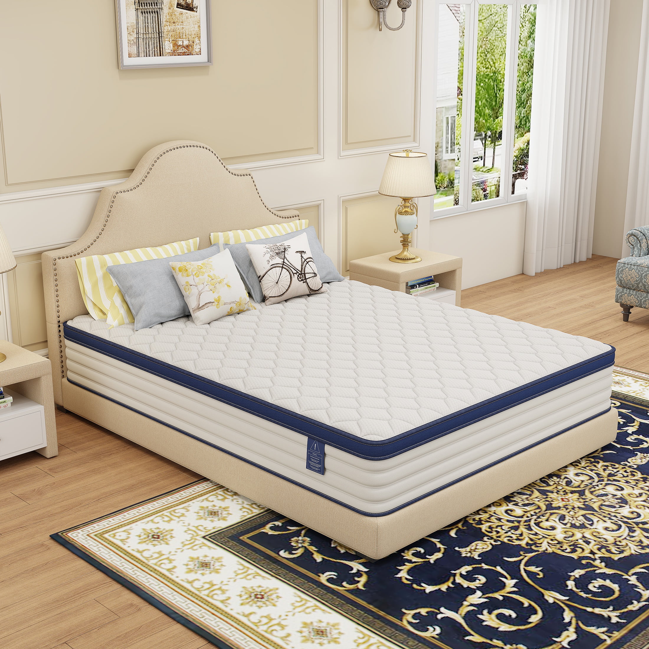 UHOMEPRO Twin Mattress, 12 Inch Hybrid Gel Memory Foam Mattress in a Box, Pocket Spring Colchon Queen Size with Breathable Cover, Medium Feel& Motion Isolation, CertiPUR-US®, Blue